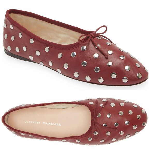 Loeffler Randall Landon Soft Ballet Flats Size 6.5 Wine Leather Silver NEW $295 - Picture 1 of 16